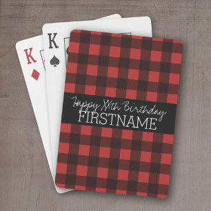 Rustic Red & Black Buffalo Plaid Birthday Party Playing Cards