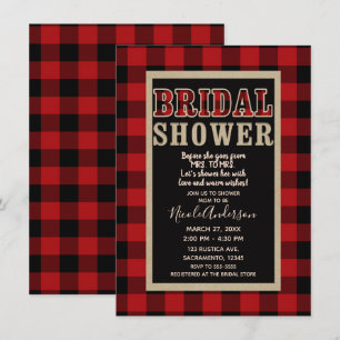 Rustic Red Black Buffalo Plaid Bridal Shower Invitation