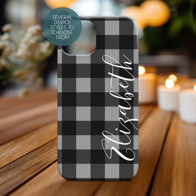 Rustic Red & Black Buffalo Plaid - can edit grey Case-Mate iPhone Case (Personalized Phone Case with Monogram)