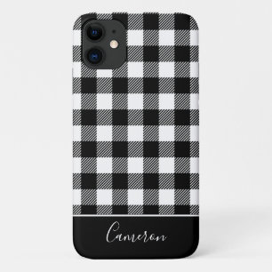 Rustic Red Black Buffalo Plaid - Editable Name iPhone 11 Case