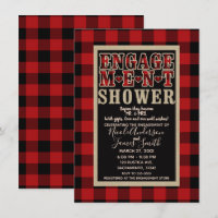 Rustic Red Black Buffalo Plaid Engagement Shower