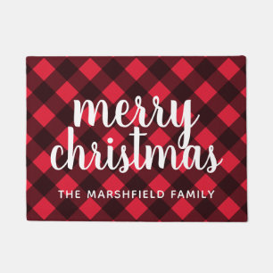 Rustic Red & Black Buffalo Plaid Merry Christmas Doormat