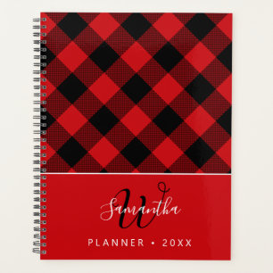 Rustic Red Black Buffalo Plaid Monogrammed 2025 Planner