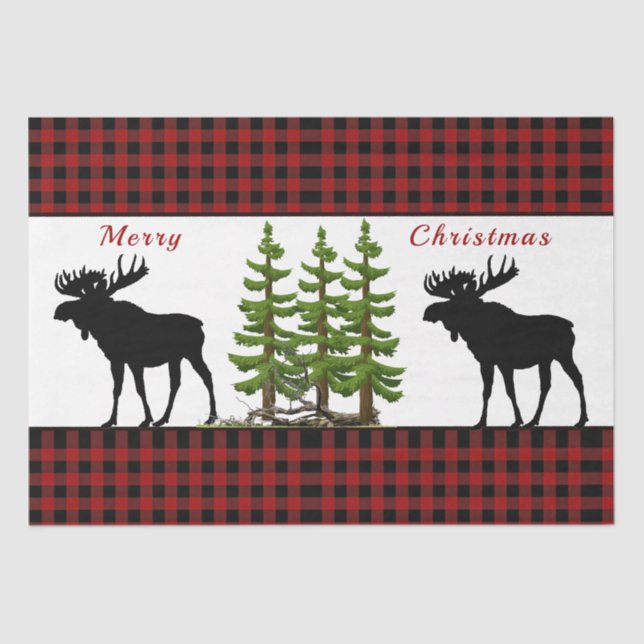 Rustic Red Black Buffalo Plaid Moose Christmas Tissue Paper (Front)