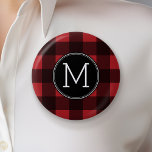 Rustic Red & Black Buffalo Plaid Pattern Monogram 6 Cm Round Badge<br><div class="desc">A rugged and masculine design with an area for monograms. A classic, traditional pattern that has been around for years. If you need to adjust the artwork or change the font, you can click on the customise area. This will take you to the design tool where you can make many...</div>