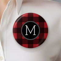 Rustic Red & Black Buffalo Plaid Pattern Monogram