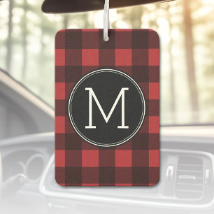 Rustic Red & Black Buffalo Plaid Pattern Monogram Car Air Freshener