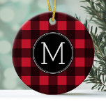 Rustic Red & Black Buffalo Plaid Pattern Monogram Ceramic Tree Decoration<br><div class="desc">A rugged and masculine design with an area for monograms. A classic, traditional pattern that has been around for years. If you need to adjust the artwork or change the font, you can click on the customise area. This will take you to the design tool where you can make many...</div>