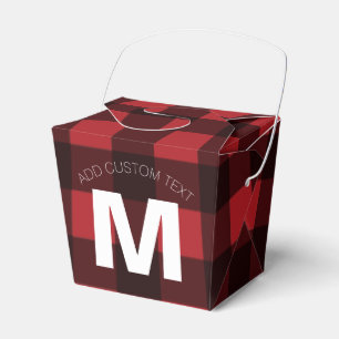Rustic Red & Black Buffalo Plaid Pattern Monogram Favour Box