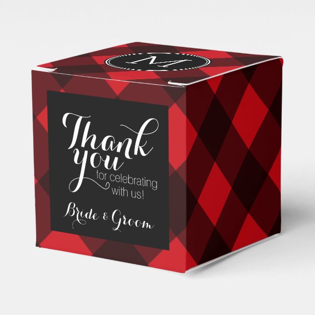 Rustic Red Black Buffalo Plaid Pattern Monogram Favour Box (Front Side)