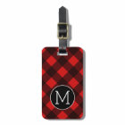 Rustic Red Black Buffalo Plaid Pattern Monogram
