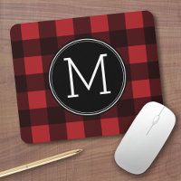 Rustic Red & Black Buffalo Plaid Pattern Monogram