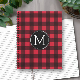 Rustic Red & Black Buffalo Plaid Pattern Monogram Notebook