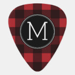 Rustic Red & Black Buffalo Plaid Pattern Monogram Plectrum<br><div class="desc">A rugged and masculine design with an area for monograms. A classic, traditional pattern that has been around for years. If you need to adjust the artwork or change the font, you can click on the customise area. This will take you to the design tool where you can make many...</div>