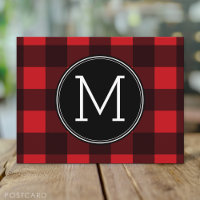 Rustic Red Black Buffalo Plaid Pattern Monogram