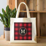 Rustic Red Black Buffalo Plaid Pattern Monogram Tote Bag<br><div class="desc">A rugged and masculine design with an area for monograms. A classic, traditional pattern that has been around for years. If you need to adjust the artwork or change the font, you can click on the customise area. This will take you to the design tool where you can make many...</div>