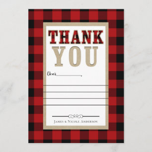 Rustic Red Black Buffalo Plaid Photo Thank You Card