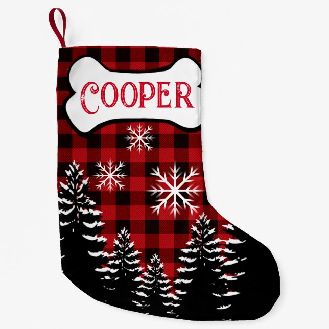 Rustic red, black buffalo plaid small christmas stocking (Front)