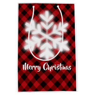 Rustic red black buffalo plaid -snow flake medium gift bag