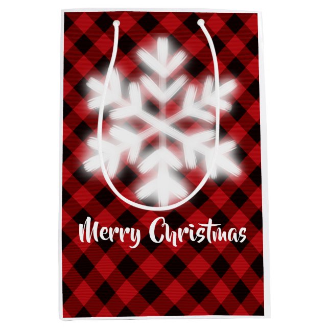 Rustic red black buffalo plaid -snow flake medium gift bag (Front)