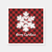 Rustic red black buffalo plaid -snow flake