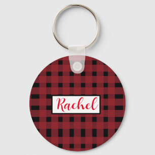 Rustic Red Black Gingham  Key Ring