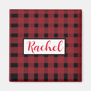 Rustic Red Black Gingham Personalised Magnet