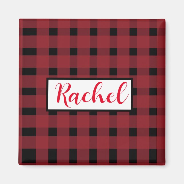 Rustic Red Black Gingham Personalised   Magnet (Front)