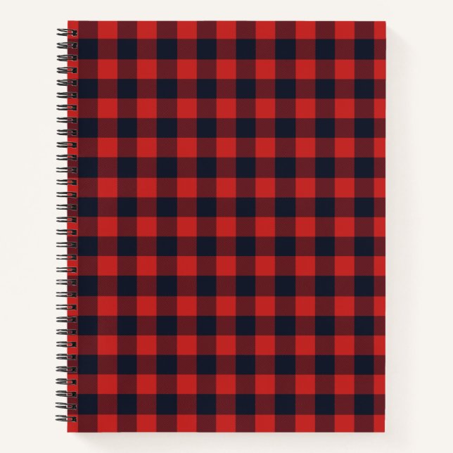 Rustic Red Black Plaid Buffalo Check Notebook (Front)