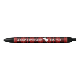 Rustic Red Black Plaid Moose  Black Ink Pen