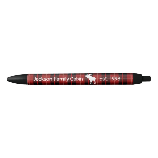 Rustic Red Black Plaid Moose  Black Ink Pen (Front)