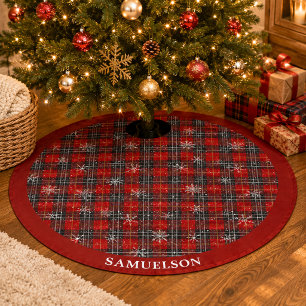 Rustic Red Black Plaid Snowflake Personalised Brushed Polyester Tree Skirt