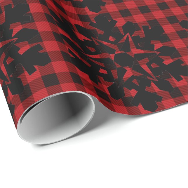 Rustic red black plaid with snowflake detail wrapping paper (Roll Corner)
