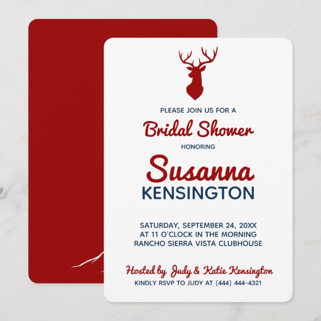 Rustic Red Blue Deer Mountain Bridal Shower Invitation (Front/Back)