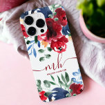 Rustic red blue elegant floral watercolor monogram Case-Mate iPhone case<br><div class="desc">Rustic red blue elegant floral watercolor monogram case with pretty painted red peonies,  navy blue flowers,  greenery leaves and bouquet.</div>