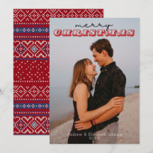 Rustic Red & Blue Sweater 1 Photo Christmas Card