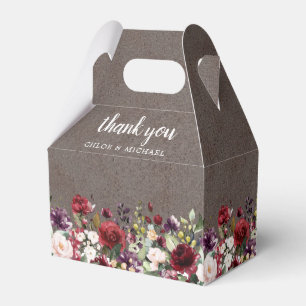 Rustic Red Blush Pink Rose Floral Wedding Favour Box