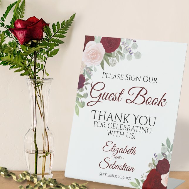 Rustic Red Boho Floral Please Sign Our Guest Book (In Situ with Red Rose)