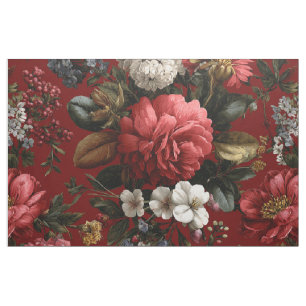 Rustic Red Botanical Bold Vintage Boho Floral Fabric