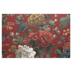 Rustic Red Botanical Bold Vintage Boho Floral Fabric