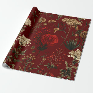 Rustic Red Botanical Bold Vintage Boho Floral Wrapping Paper