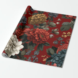 Rustic Red Botanical Bold Vintage Boho Floral Wrapping Paper
