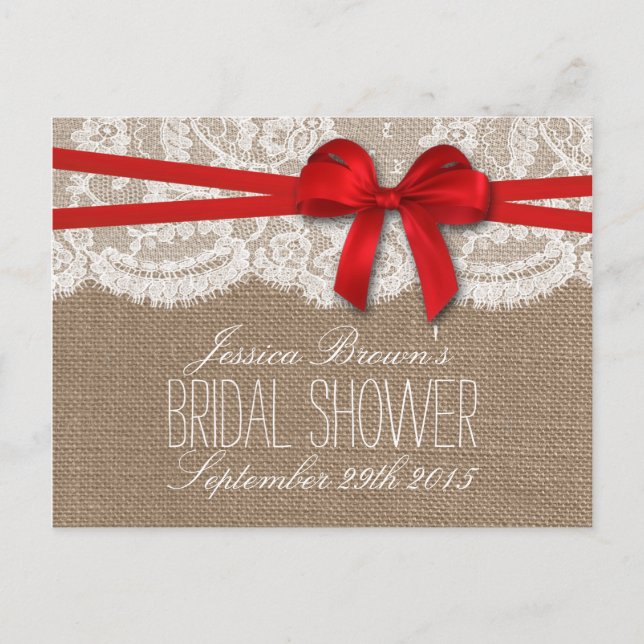 Rustic Red Bow Bridal Shower Recipe Cards (Front)