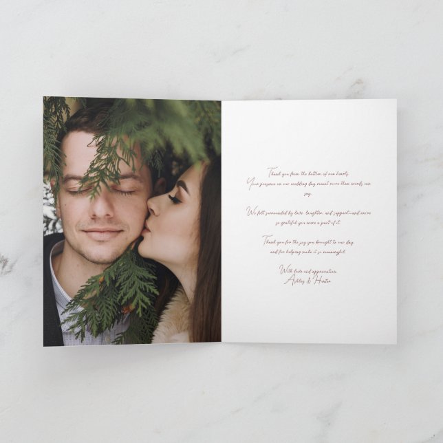 Rustic Red Bow Hand Lettered Winter Wedding Photo Card (Inside)