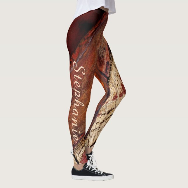 Rustic Red Brown Abstract Fashion/Yoga Leggings (Right)