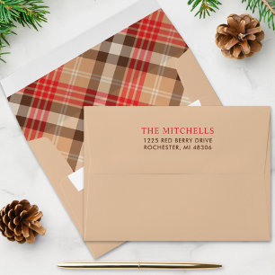 Rustic Red Brown Plaid Tan Christmas Address Envelope