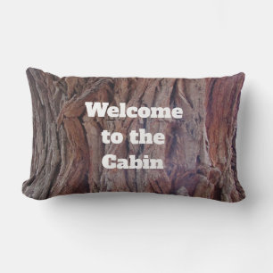 Rustic Red Brown Tree Bark Welcome Cabin Lumbar Cushion