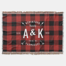 Rustic Red Buffalo Check and Arrow Monogram