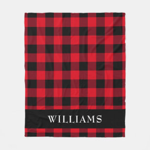 Rustic Red Buffalo Check Family Monogram Fleece Blanket