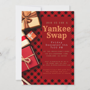 Rustic Red Buffalo Check Gift Exchange Festive Invitation